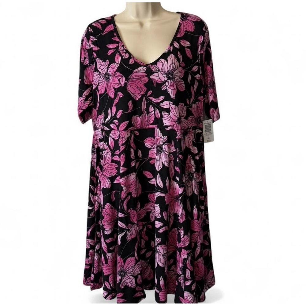 Torrid Pink and Black Floral‎ Super Soft Mini Skater Dress, Women's Size 1X